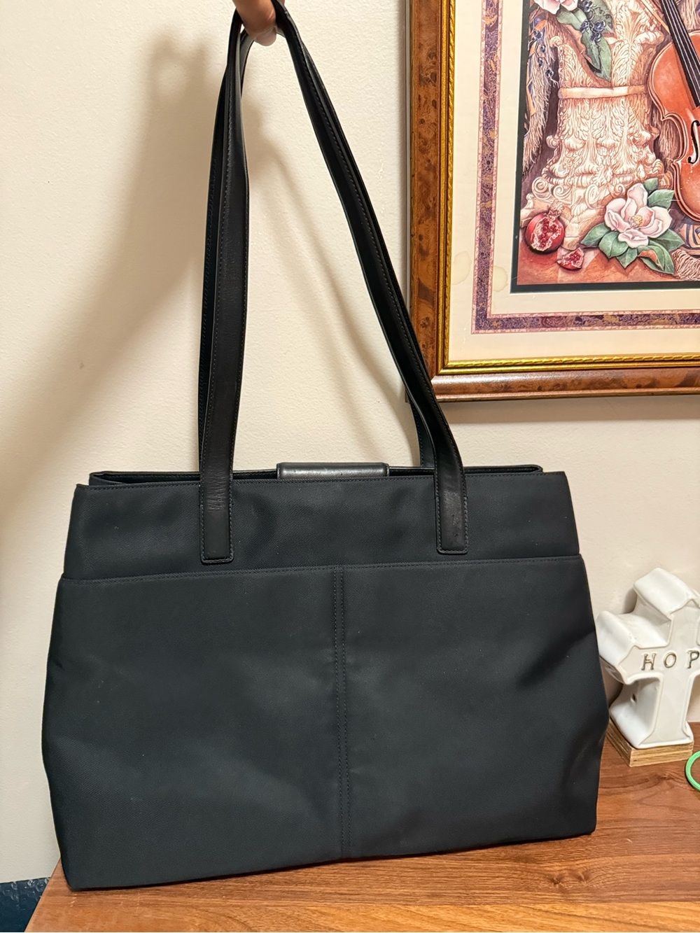 Coach Black Nylon business/ utility Tote Bag with Leather Straps